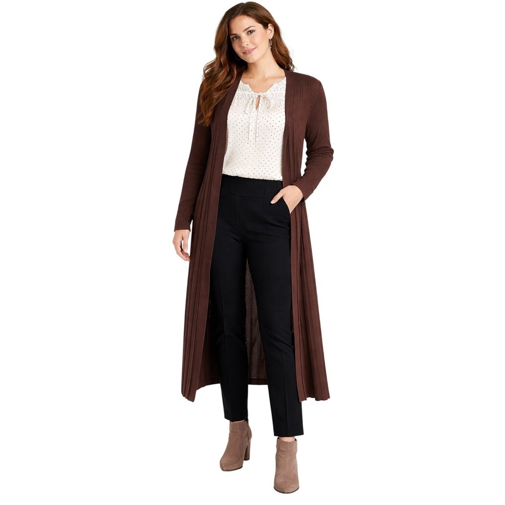 House of Harlow Ribbed Knit Duster Cardigan Women L Brown Contemporary NO Belt